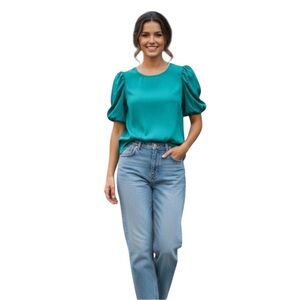 Antonio Melani 100% Silk Puff Sleeve Blouse | Emerald Green Size S